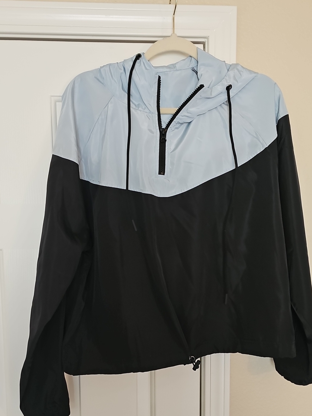 Light Blue & Black Hooded Windbreaker Jacket - Unbranded